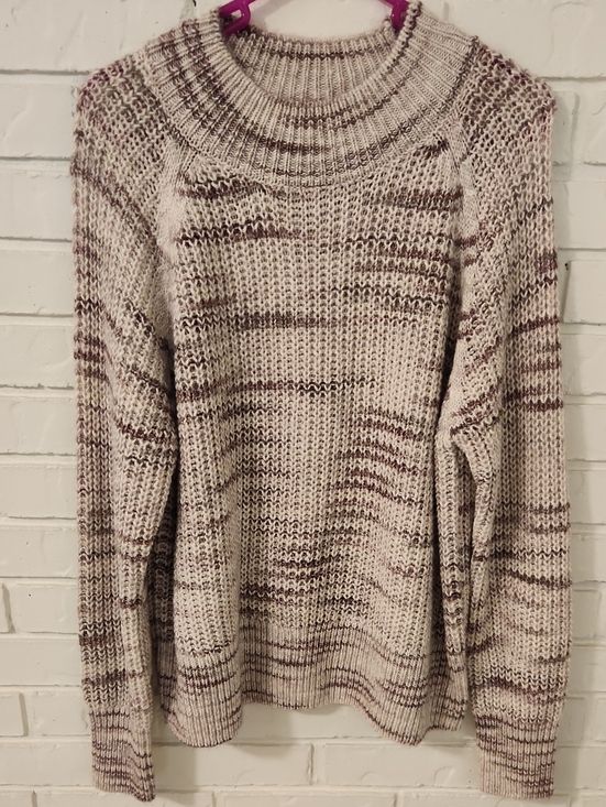Falls Creek Sweaters - Falls Creek Cream and Burgundy Marled Crew Neck Sweater HAS FLAW